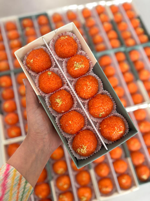 Orange motichoor ladoo garnished with nuts - Diwali Special 10 Ladoos Box – Assorted Flavors