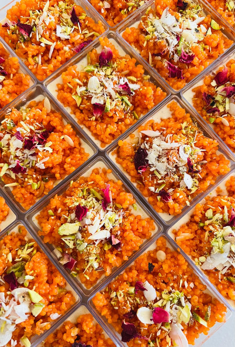 Orange motichoor ladoo garnished with nuts - Diwali Party Sweets - Combo1