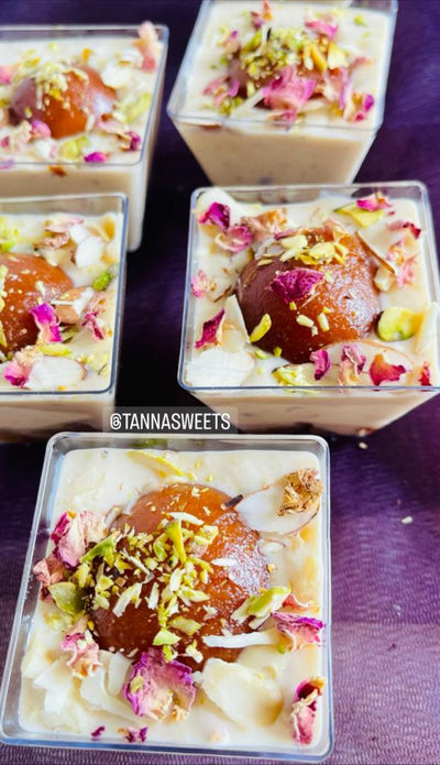 Rich rabdi milk dessert - Gulab Jamun Rabdi Shots