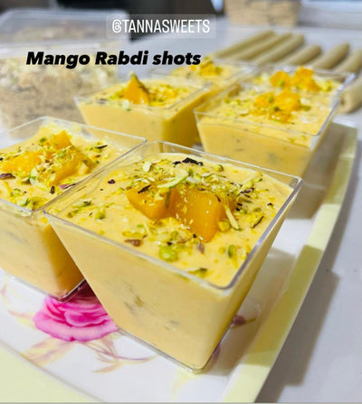 Rich rabdi milk dessert - Mango Rabdi Shots