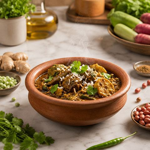 Authentic Gujarati Undhiyu   – Prepared in Cold-Pressed Peanut Oil